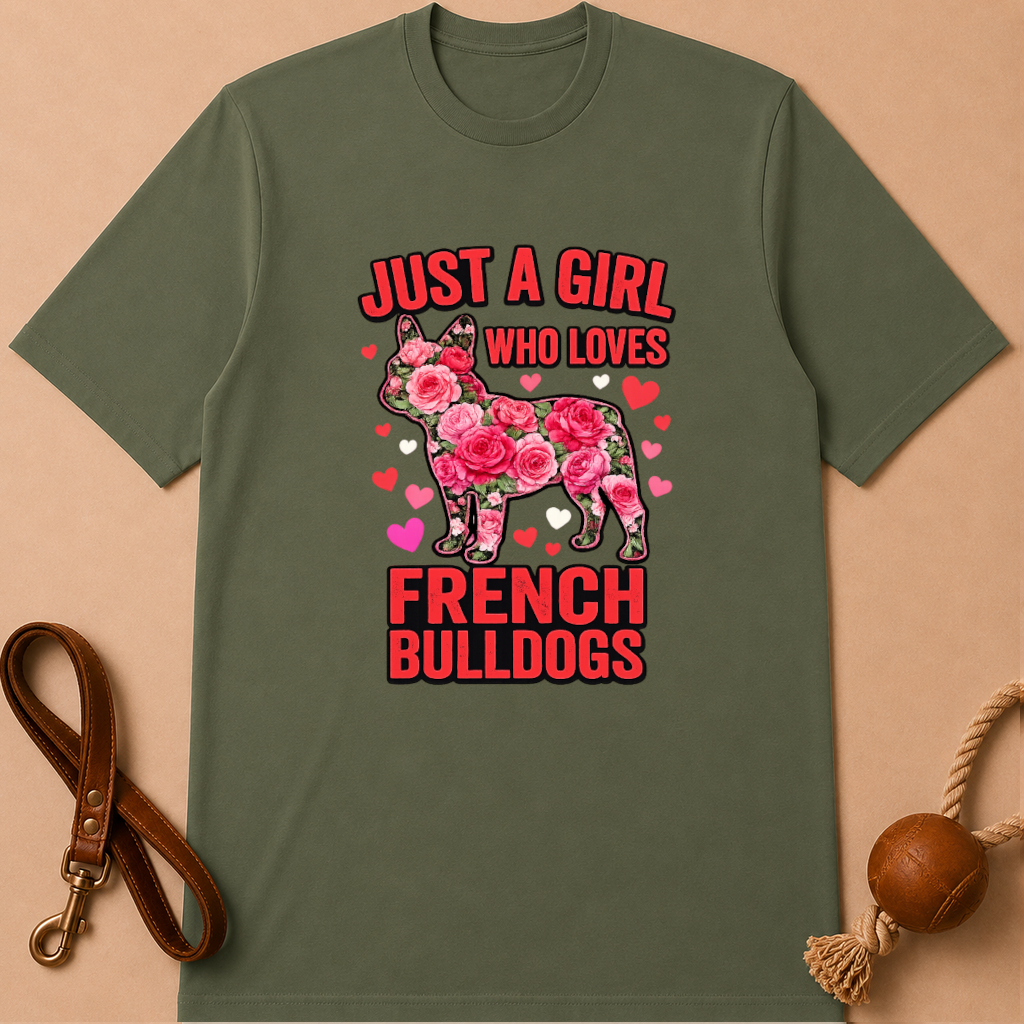 JUST A GIRL WHO LOVES FRENCH BULLDOGS T-SHIRT