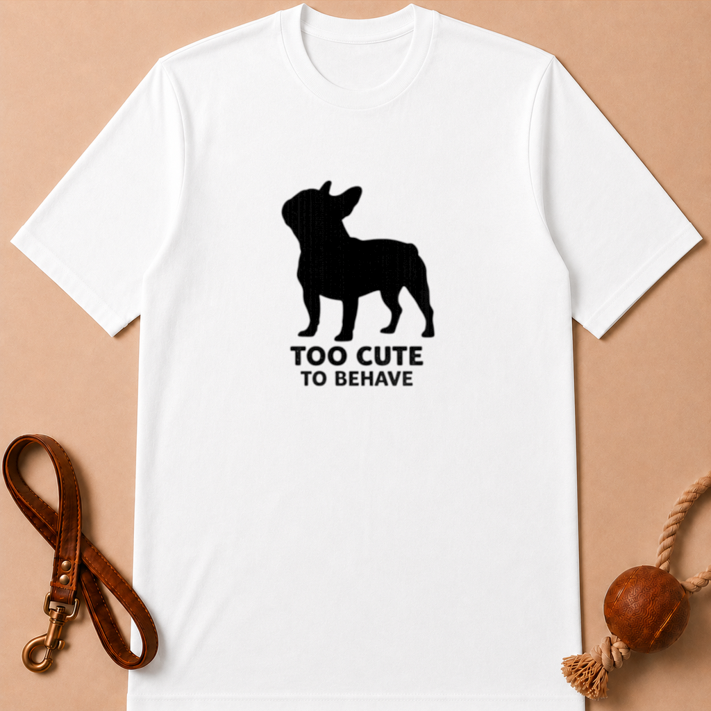TOO CUTE TO BEHAVE FRENCH BULLDOG T-SHIRT
