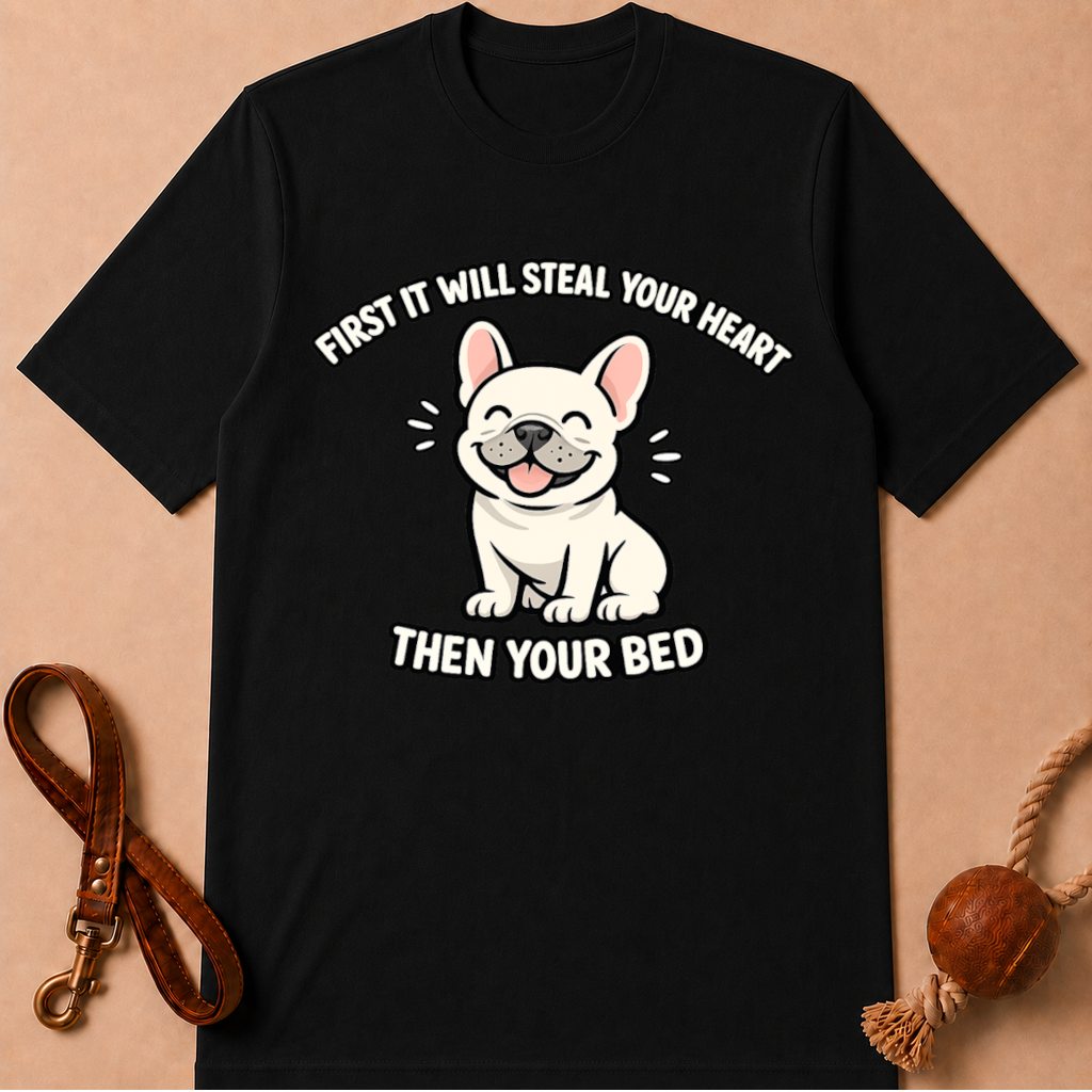 FIRST IT WILL STEAL YOUR HEART THEN YOUR BED T-SHIRT