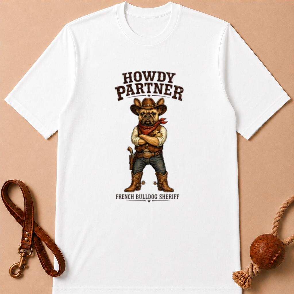 HOWDY PARTNER  FRENCH BULLDOG SHERIFF T-SHIRT