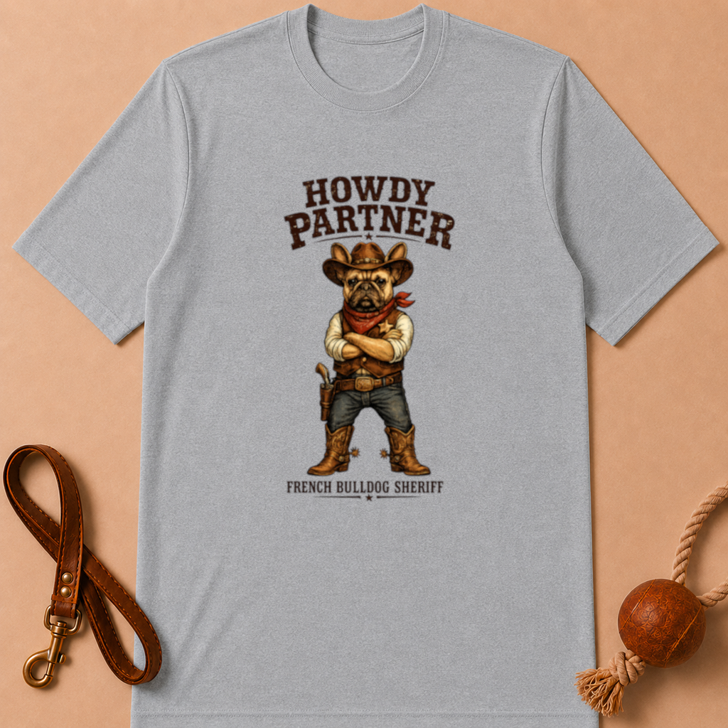 HOWDY PARTNER  FRENCH BULLDOG SHERIFF T-SHIRT