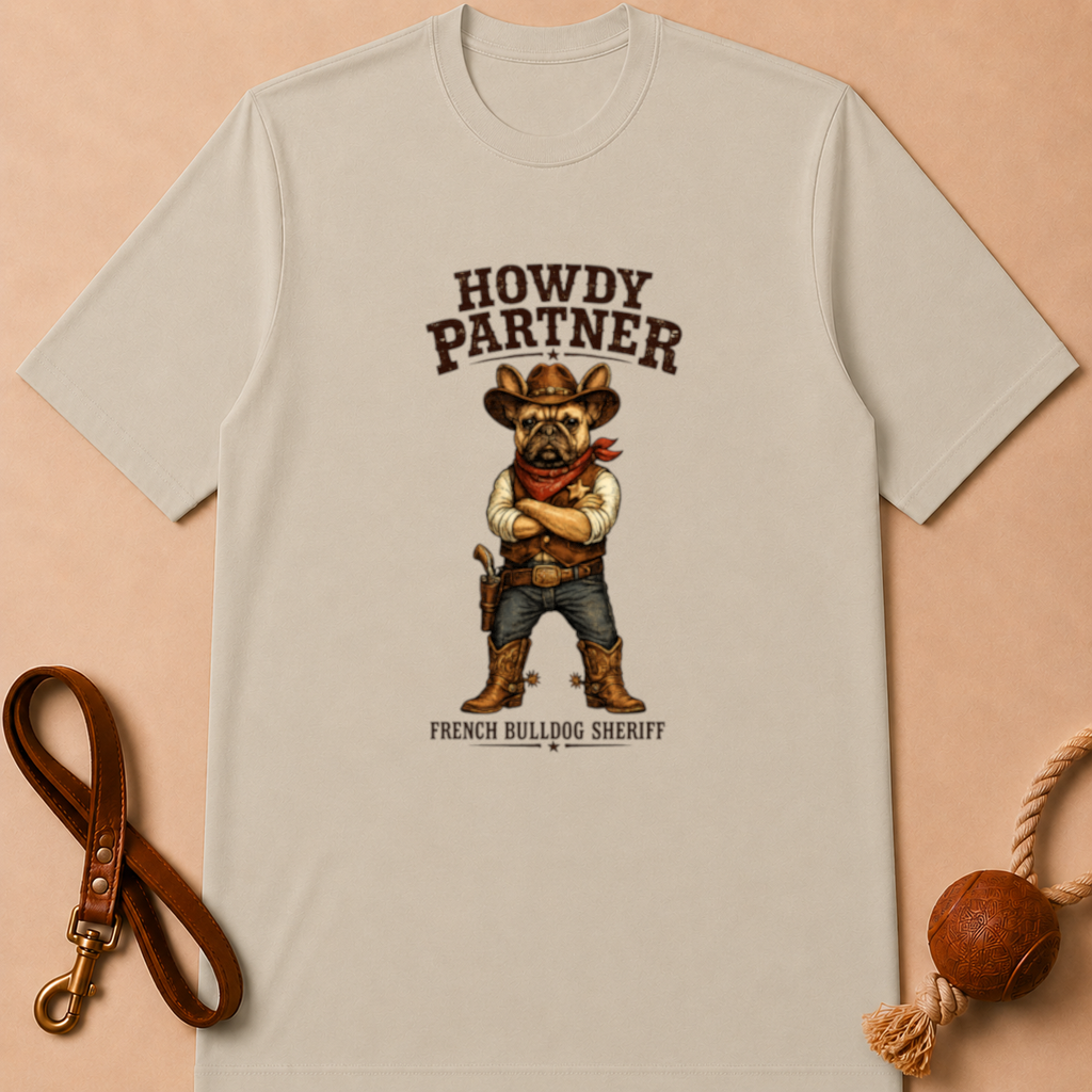 HOWDY PARTNER  FRENCH BULLDOG SHERIFF T-SHIRT
