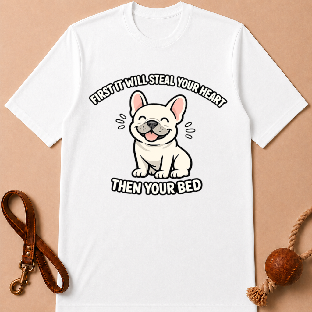 FIRST IT WILL STEAL YOUR HEART THEN YOUR BED T-SHIRT