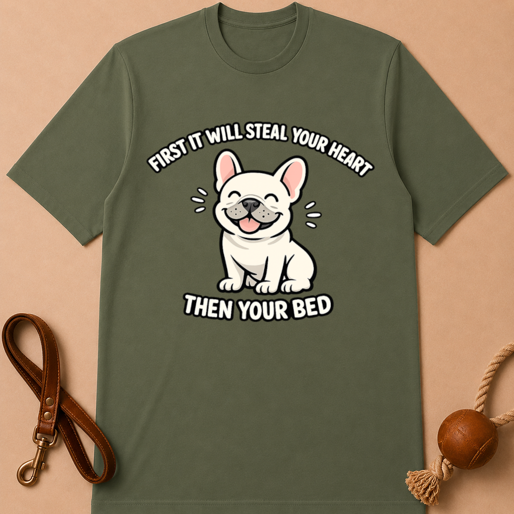 FIRST IT WILL STEAL YOUR HEART THEN YOUR BED T-SHIRT