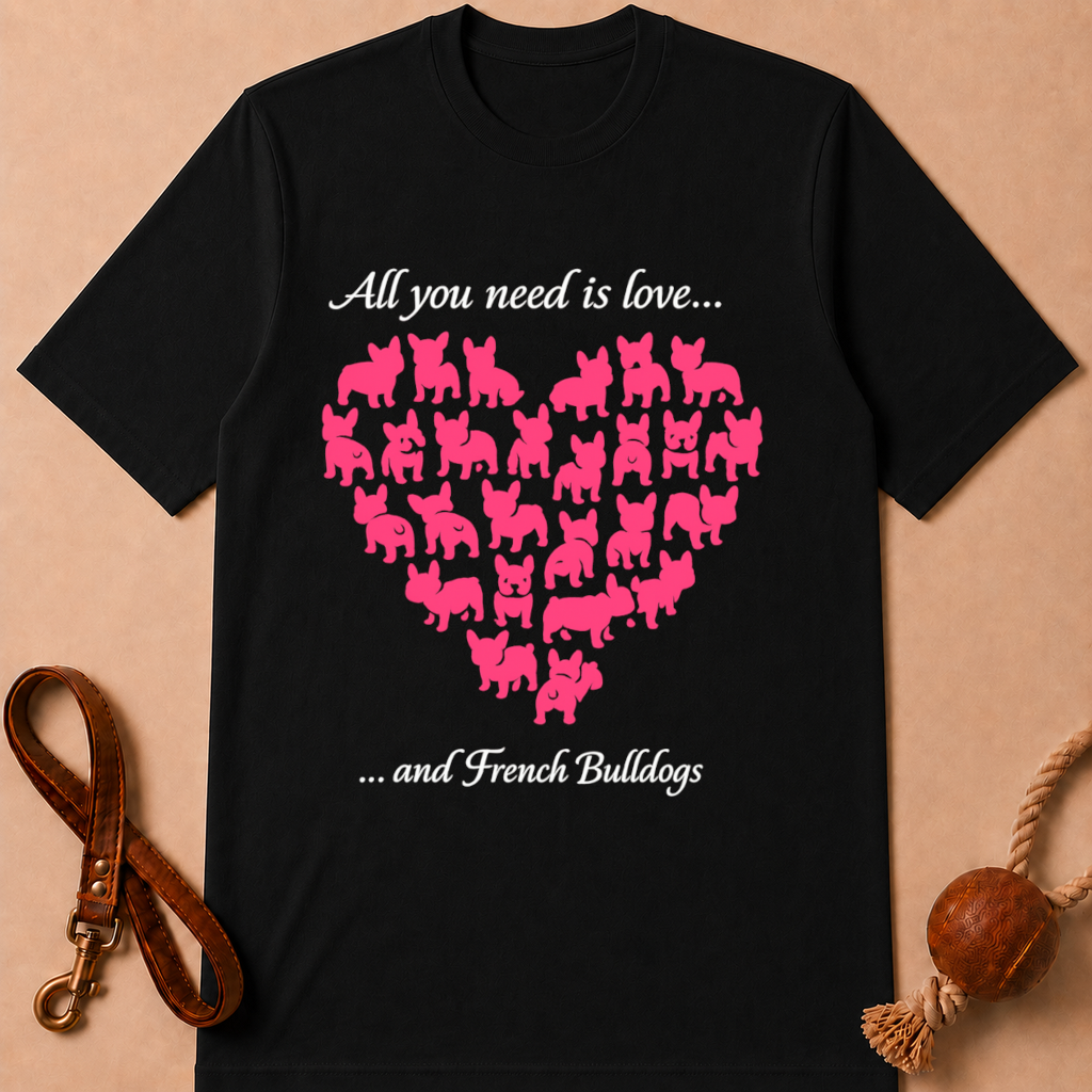 ALL YOU NEED IS LOVE AND FRENCH BULLDOGS T-SHIRT