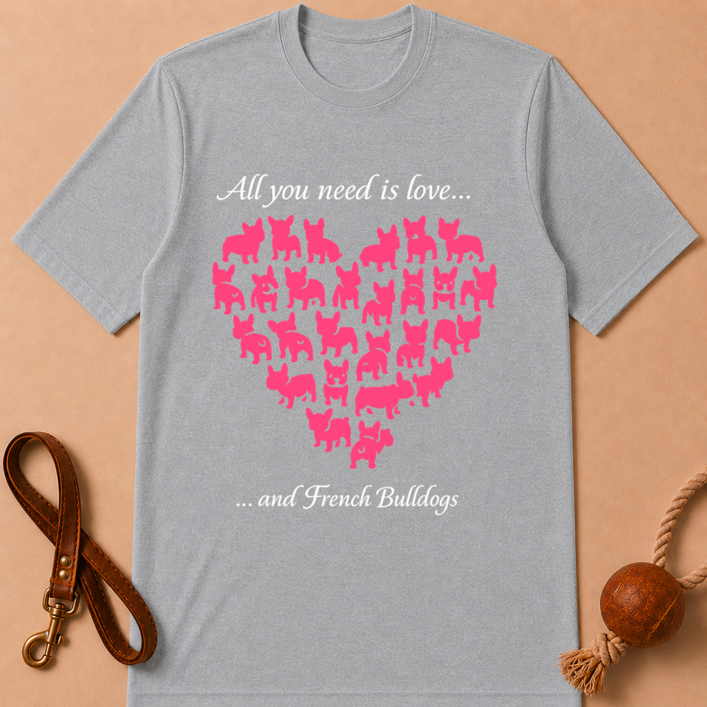 ALL YOU NEED IS LOVE AND FRENCH BULLDOGS T-SHIRT